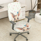 2-Piece Cute Bunny Floral Pattern Spring Easter  Computer Chair Cover Set, Seat and Backrest