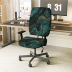 2-Piece Abstract Marble Gold Green Swirl Hypnotic  Computer Chair Cover Set, Seat and Backrest