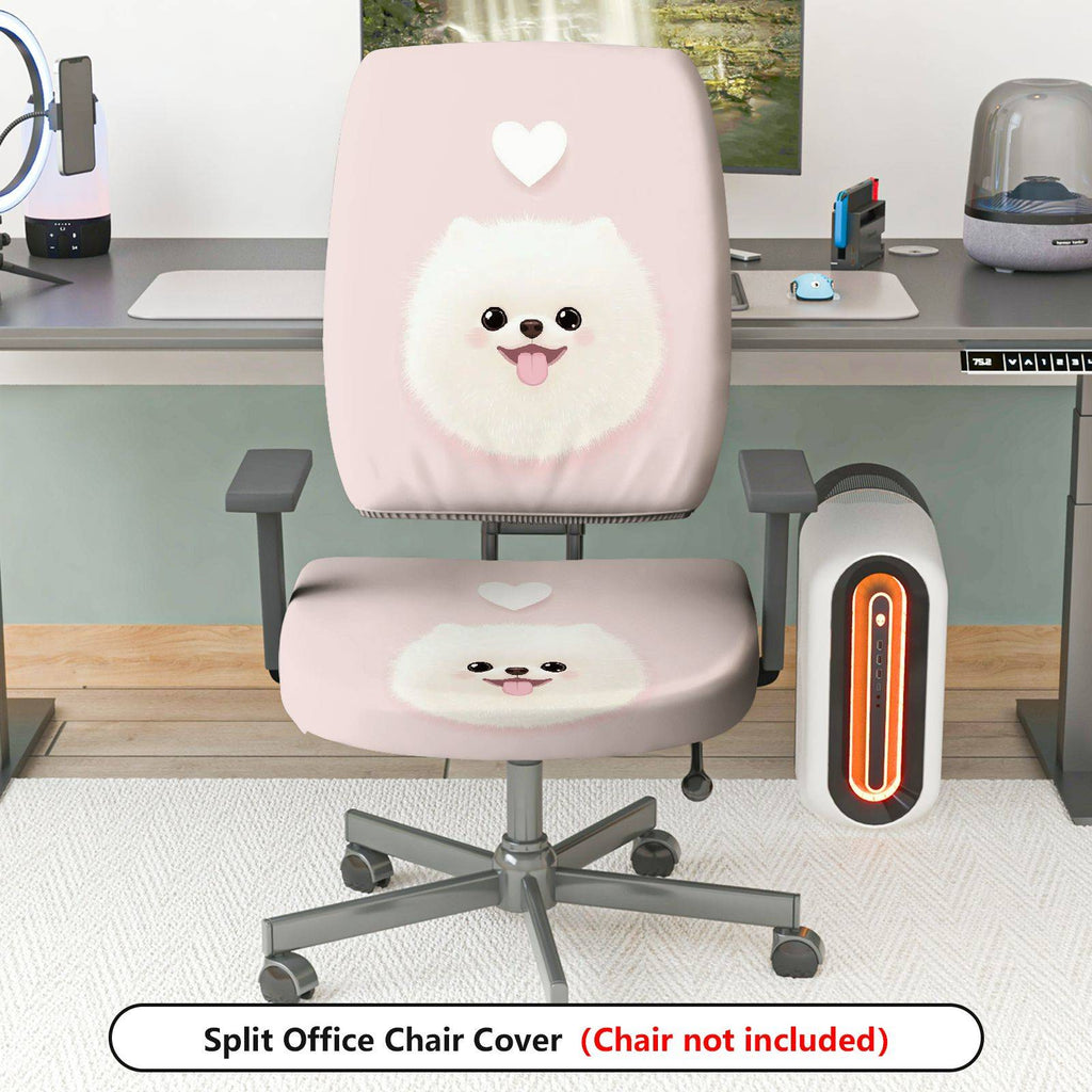 2-Piece Cute Dog Heart Pink Adorable Fun  Computer Chair Cover Set, Seat and Backrest