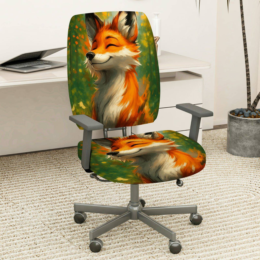 2-Piece Cute Fox Animal Art  Computer Chair Cover Set, Seat and Backrest