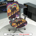 2-Piece Rainbow Starry Night Cat Fantasy Bridge  Computer Chair Cover Set, Seat and Backrest