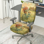 2-Piece Vintage Bicycle Flowers Landscape Country House  Computer Chair Cover Set, Seat and Backrest