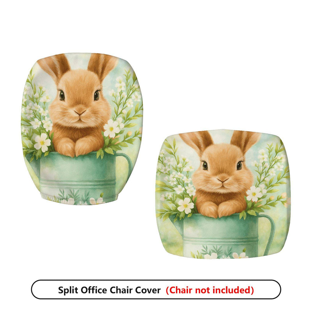 2-Piece Rabbit Floral Decorative Spring Easter Cute  Computer Chair Cover Set, Seat and Backrest