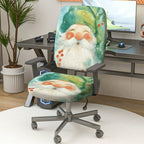 2-Piece Christmas Winter Santa Claus Snowflakes Festive Decorative  Computer Chair Cover Set, Seat and Backrest