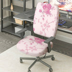 2-Piece Floral Pink Leaf Flower Pattern  Computer Chair Cover Set, Seat and Backrest