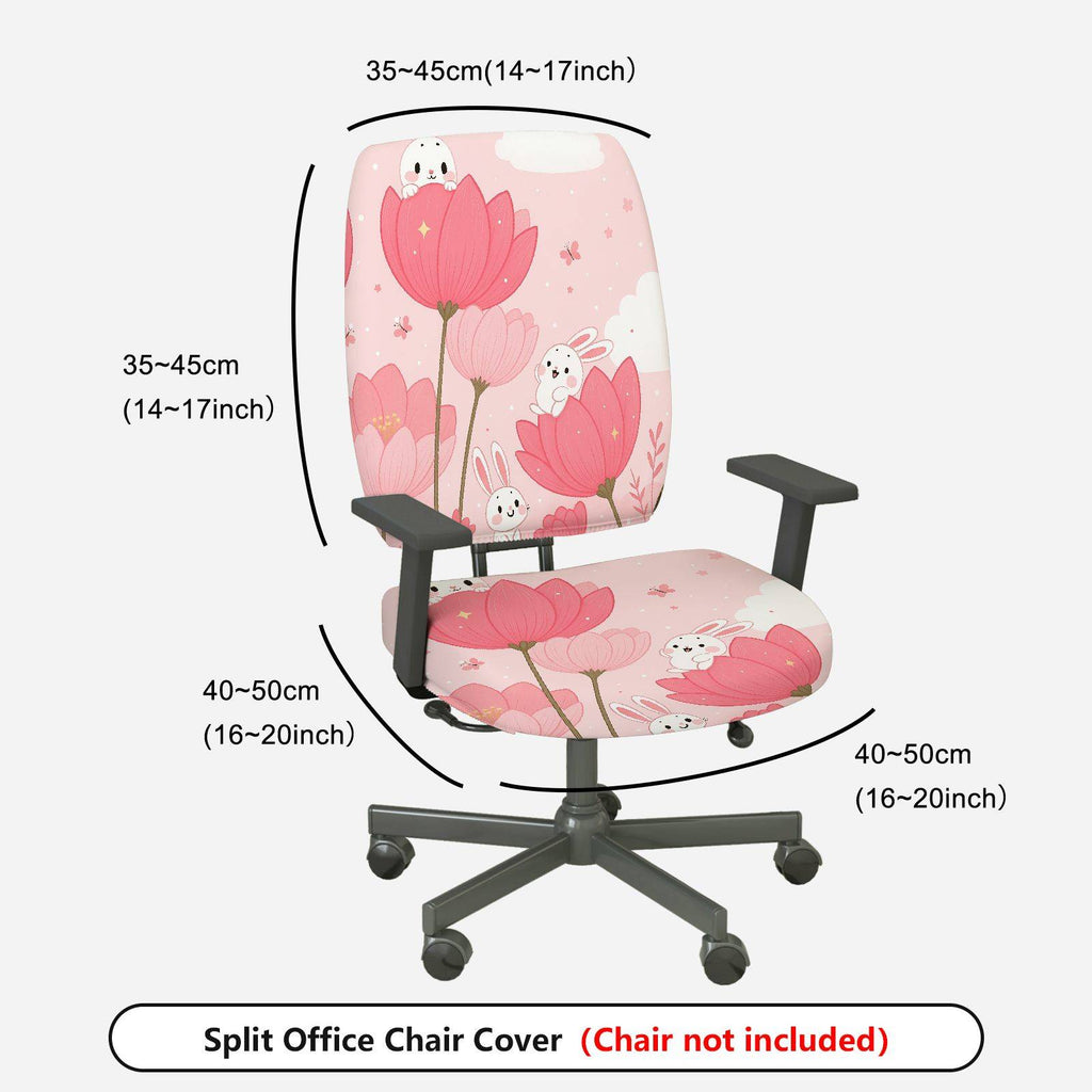 2-Piece Pink Flower Rabbit Cute Spring  Computer Chair Cover Set, Seat and Backrest