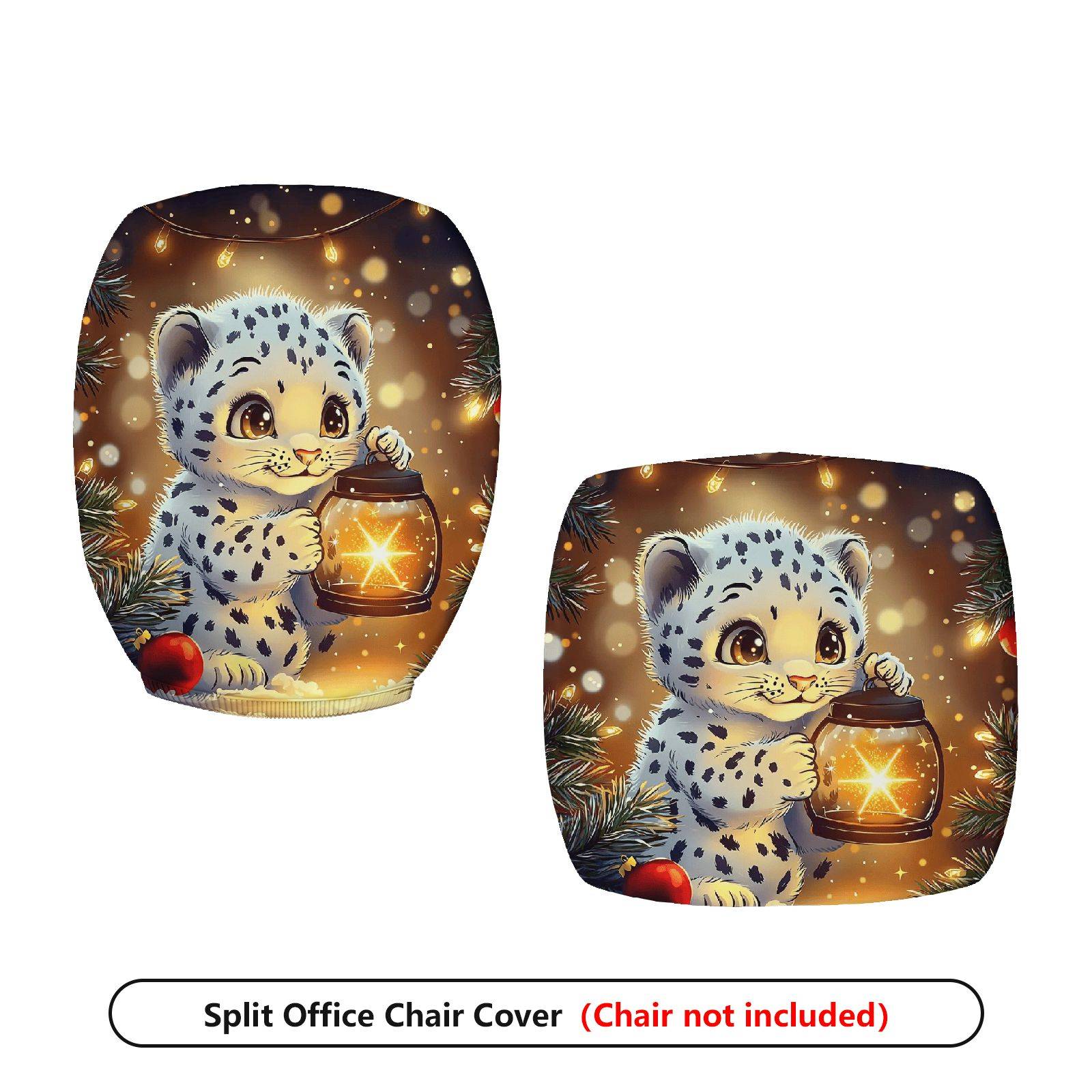 2-Piece Christmas Snowflake Lantern Cute Leopard  Computer Chair Cover Set, Seat and Backrest