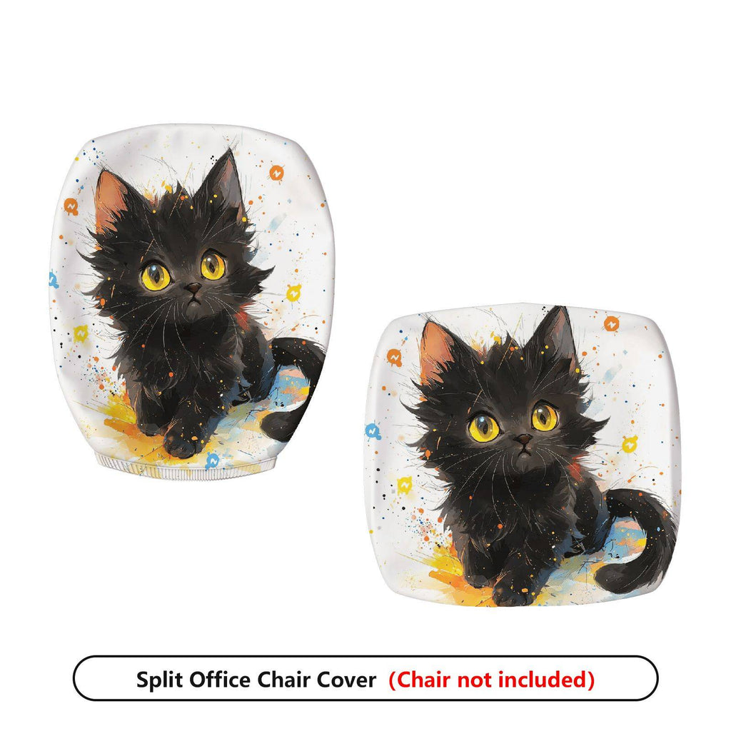 2-Piece Cute Black Cat Art  Computer Chair Cover Set, Seat and Backrest