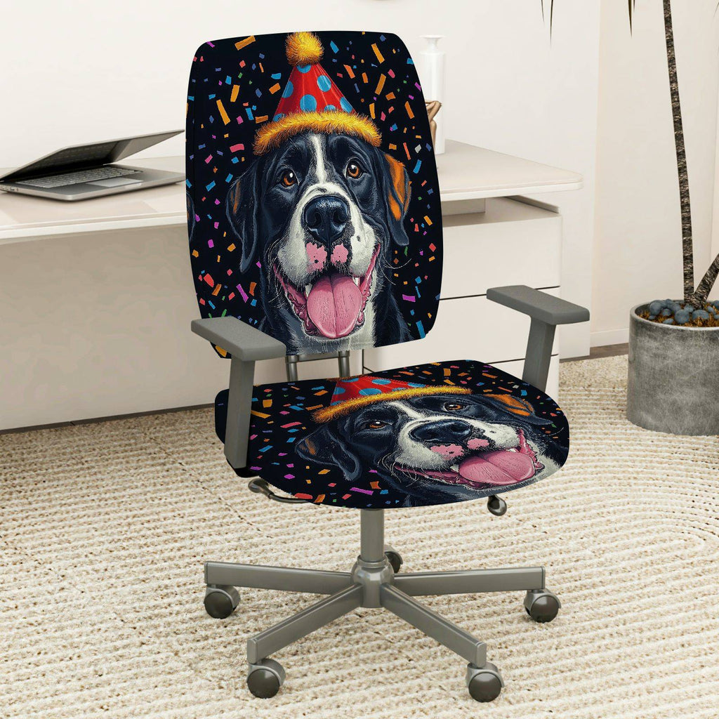 2-Piece Dog Party Hat Happy Celebration Cheerful Joyful  Computer Chair Cover Set, Seat and Backrest