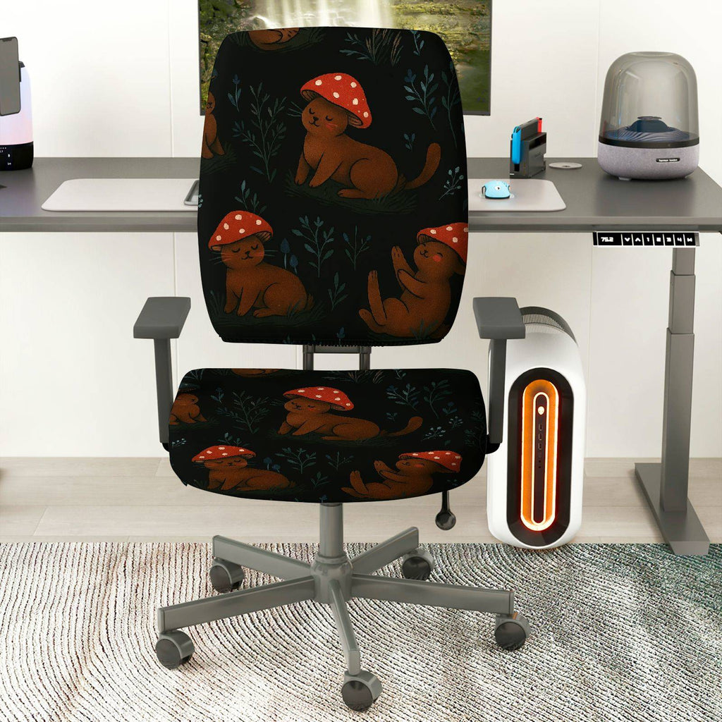 2-Piece Animal Mushroom Forest Pattern  Computer Chair Cover Set, Seat and Backrest
