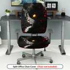 2-Piece Stylish Cat Art Red Black Abstract  Computer Chair Cover Set, Seat and Backrest