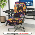 2-Piece Rainbow Starry Night Cat Fantasy Bridge  Computer Chair Cover Set, Seat and Backrest