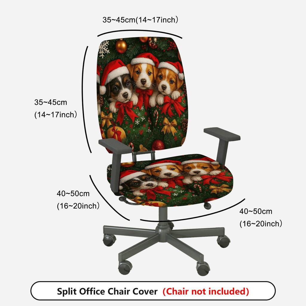 2-Piece Christmas Dog Santa Hat Festive Decoration Holiday  Computer Chair Cover Set, Seat and Backrest