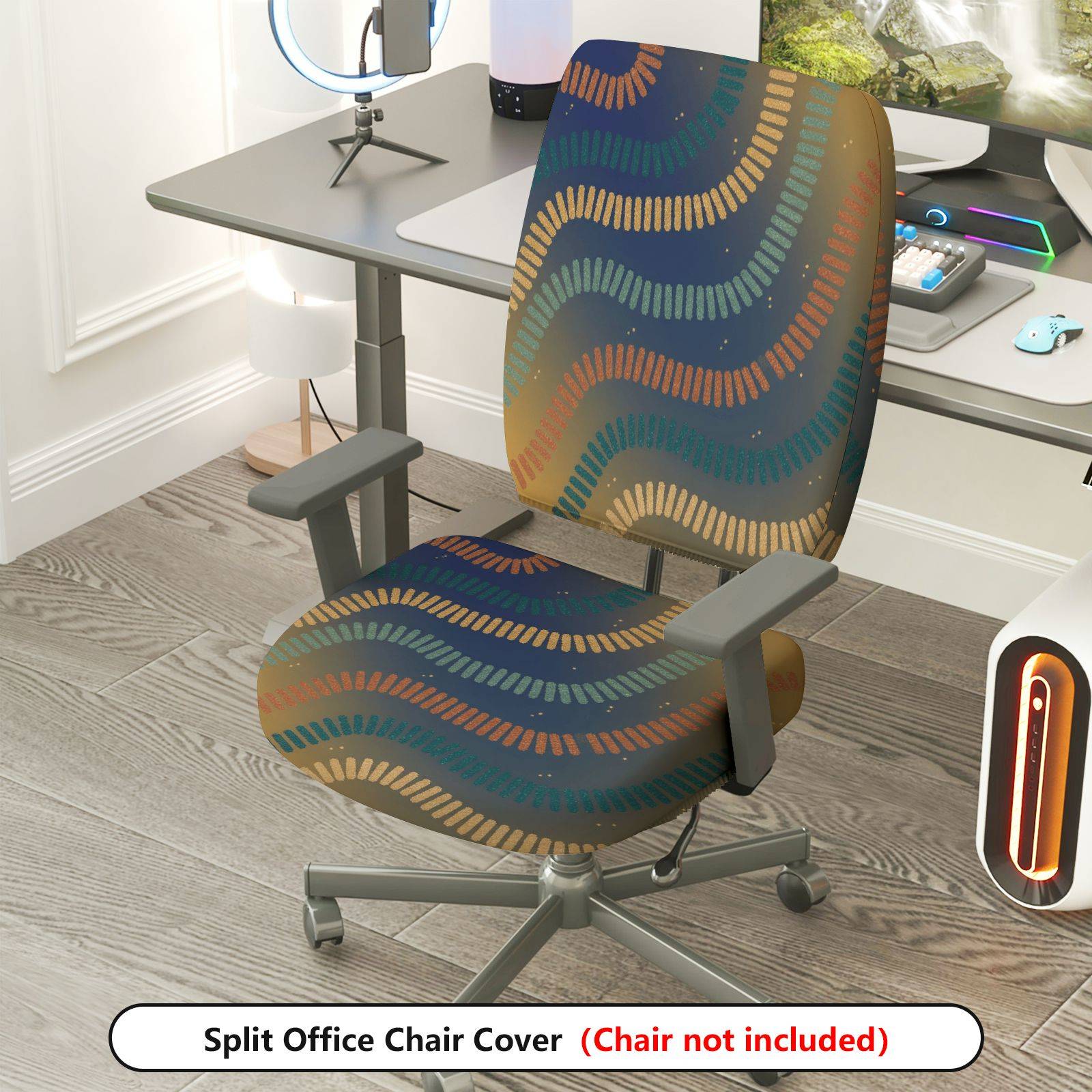 2-Piece Abstract Colorful Geometric Wave Pattern  Computer Chair Cover Set, Seat and Backrest