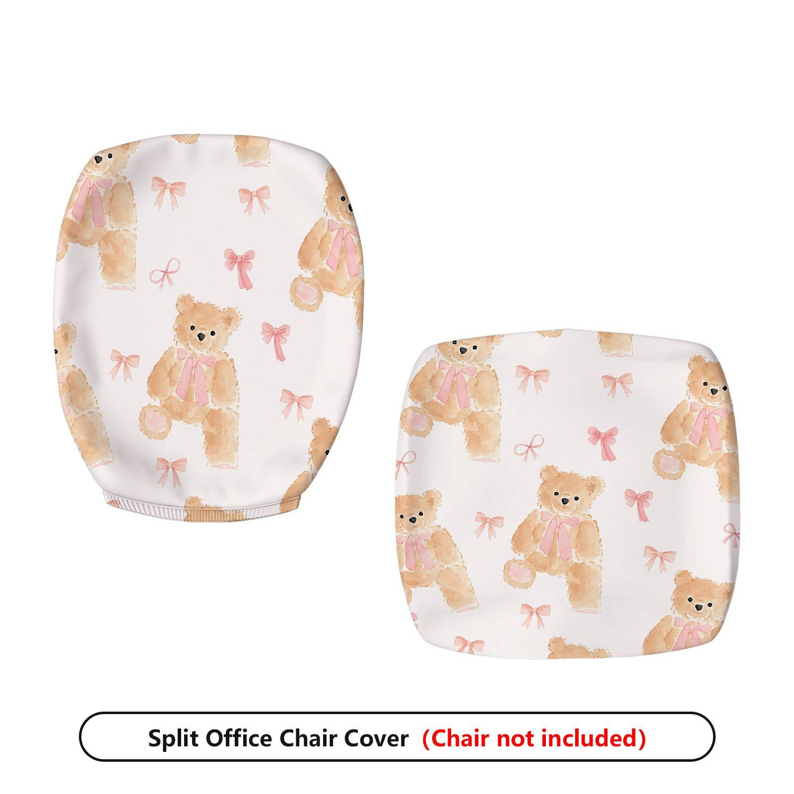 2-Piece Adorable Teddy Bear Pink Ribbon Sweet Cute Fun  Computer Chair Cover Set, Seat and Backrest