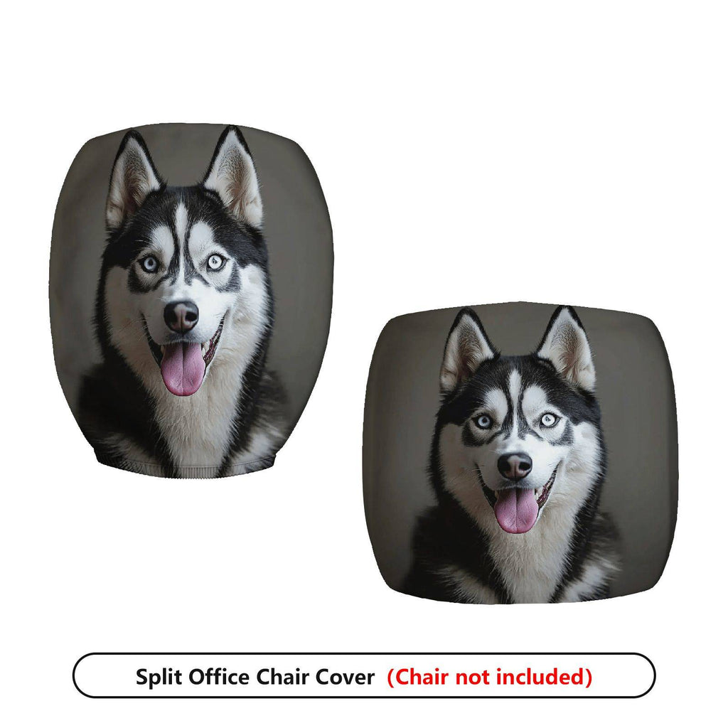 2-Piece Husky Dog Animal Pattern Black White Fun Style  Computer Chair Cover Set, Seat and Backrest