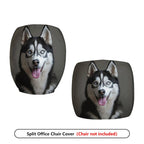 2-Piece Husky Dog Animal Pattern Black White Fun Style  Computer Chair Cover Set, Seat and Backrest