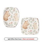 2-Piece Cute Bear Floral Nature  Computer Chair Cover Set, Seat and Backrest