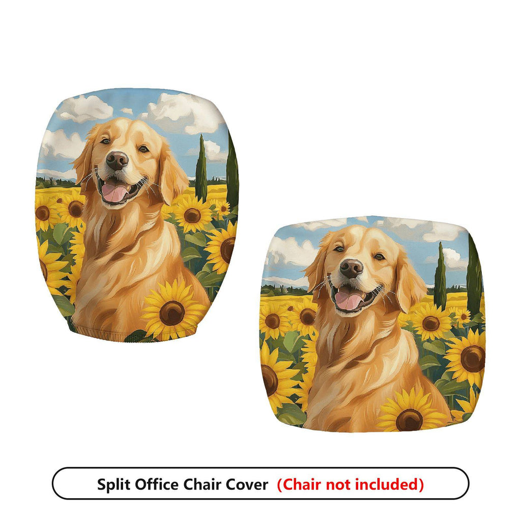 2-Piece Dog Sunflower Nature Landscape Happy Pet Golden Retriever  Computer Chair Cover Set, Seat and Backrest