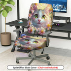 2-Piece Cute Cat Floral Spring Green Eyes Fantasy  Computer Chair Cover Set, Seat and Backrest