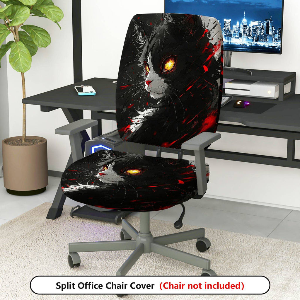 2-Piece Stylish Cat Art Red Black Abstract  Computer Chair Cover Set, Seat and Backrest