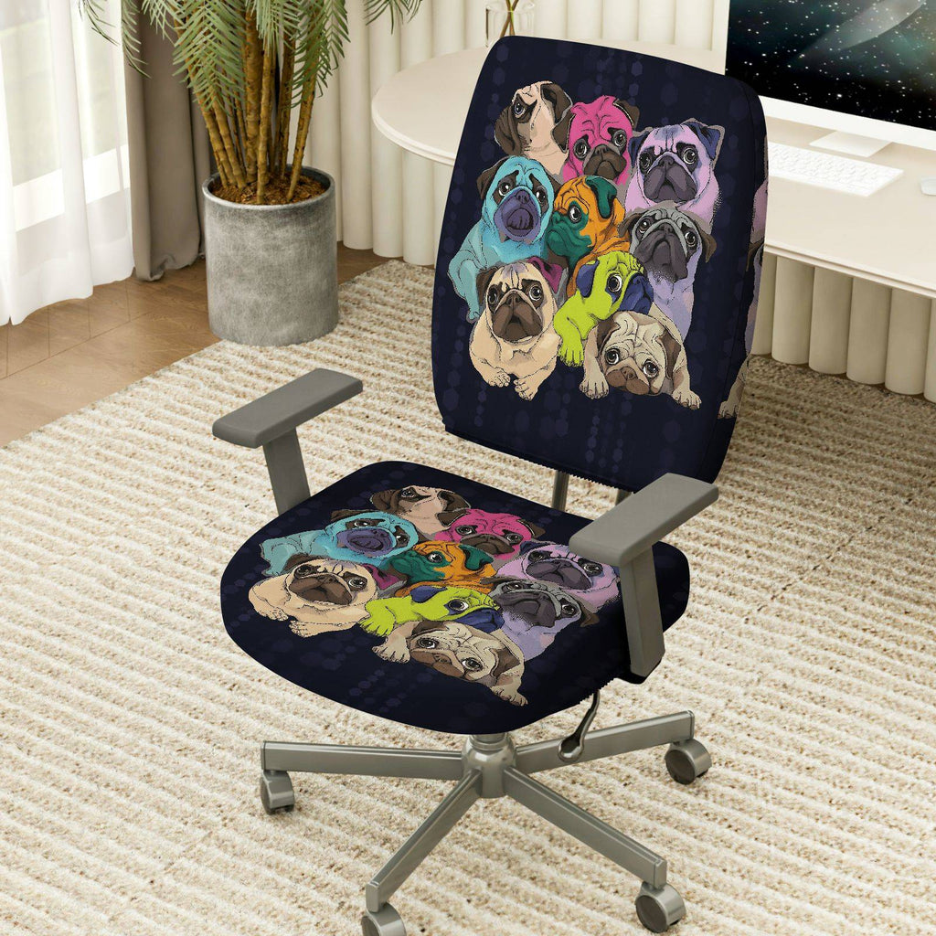 2-Piece Colorful Cute Dog Pattern Stylish Creative Fun  Computer Chair Cover Set, Seat and Backrest