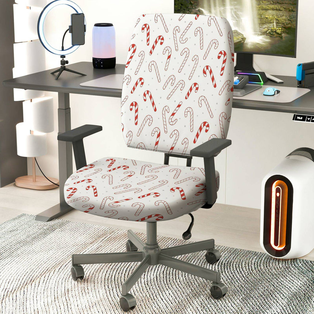 2-Piece Christmas Candy Cane Festive Holiday Printed  Computer Chair Cover Set, Seat and Backrest