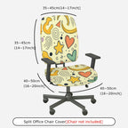 2-Piece Abstract Hearts Stars Swirls Yellow  Computer Chair Cover Set, Seat and Backrest