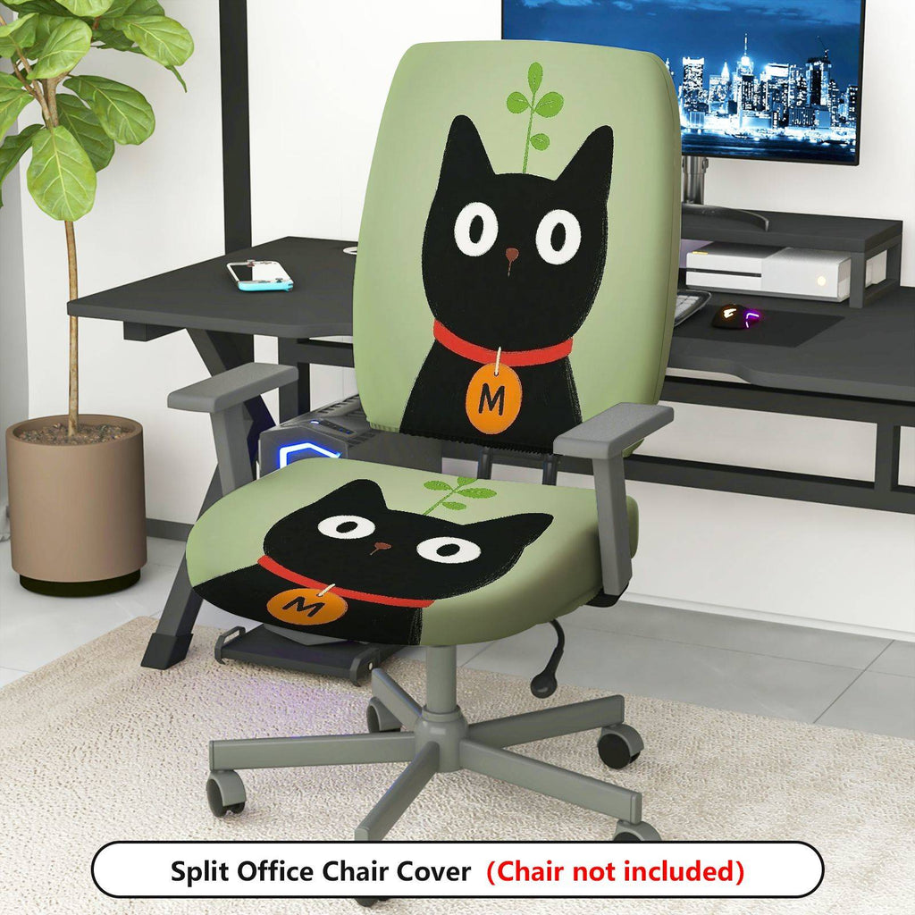 2-Piece Cat Plant Animal Cute Fun Creative  Computer Chair Cover Set, Seat and Backrest