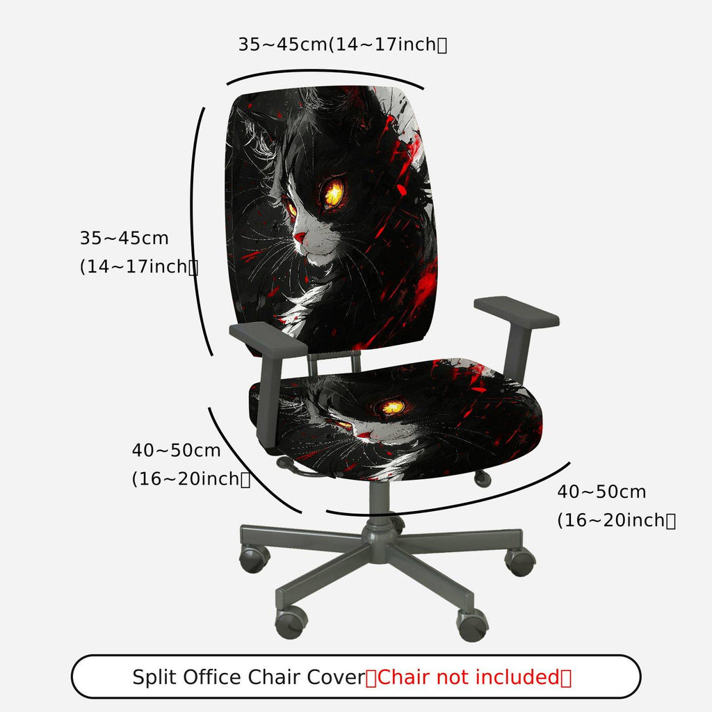 2-Piece Stylish Cat Art Red Black Abstract  Computer Chair Cover Set, Seat and Backrest