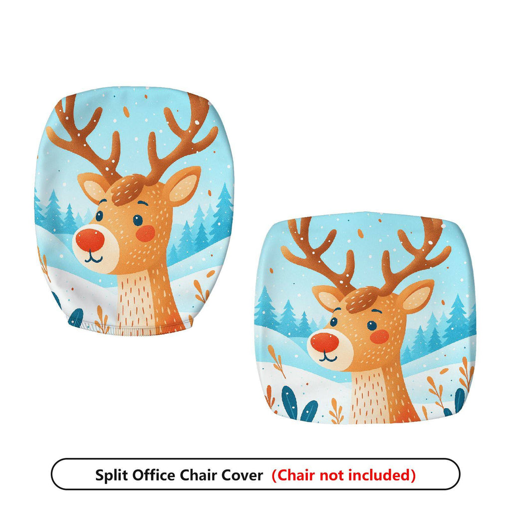 2-Piece Christmas Deer Snow Forest Winter  Computer Chair Cover Set, Seat and Backrest