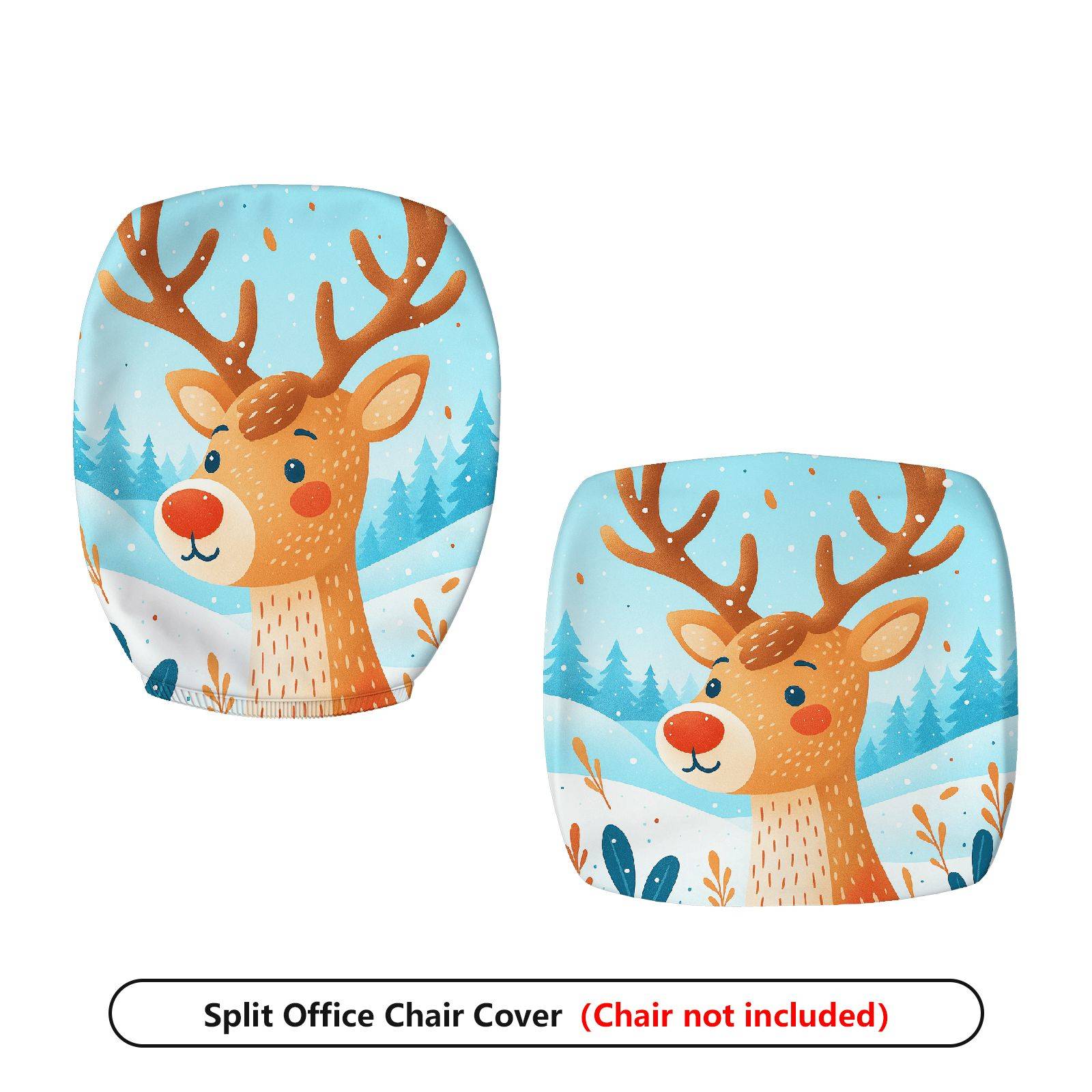 2-Piece Christmas Deer Snow Forest Winter  Computer Chair Cover Set, Seat and Backrest