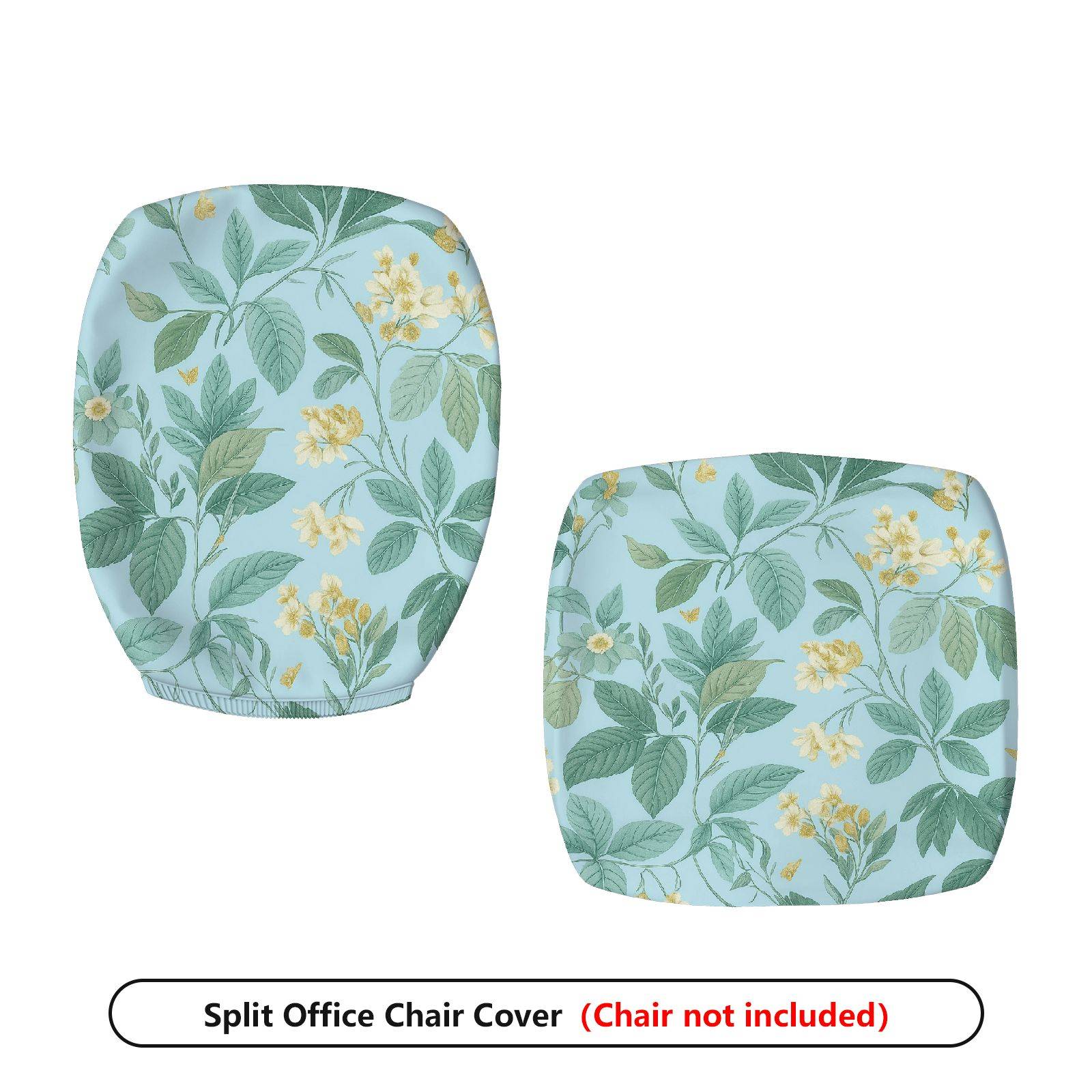 2-Piece Floral Green Yellow Botanical Pattern  Computer Chair Cover Set, Seat and Backrest