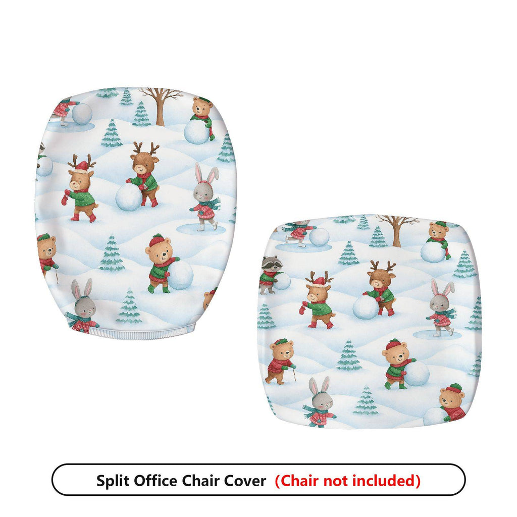 2-Piece Christmas Snowman Elk Rabbit Forest  Computer Chair Cover Set, Seat and Backrest