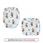 2-Piece Christmas Snowman Elk Rabbit Forest  Computer Chair Cover Set, Seat and Backrest