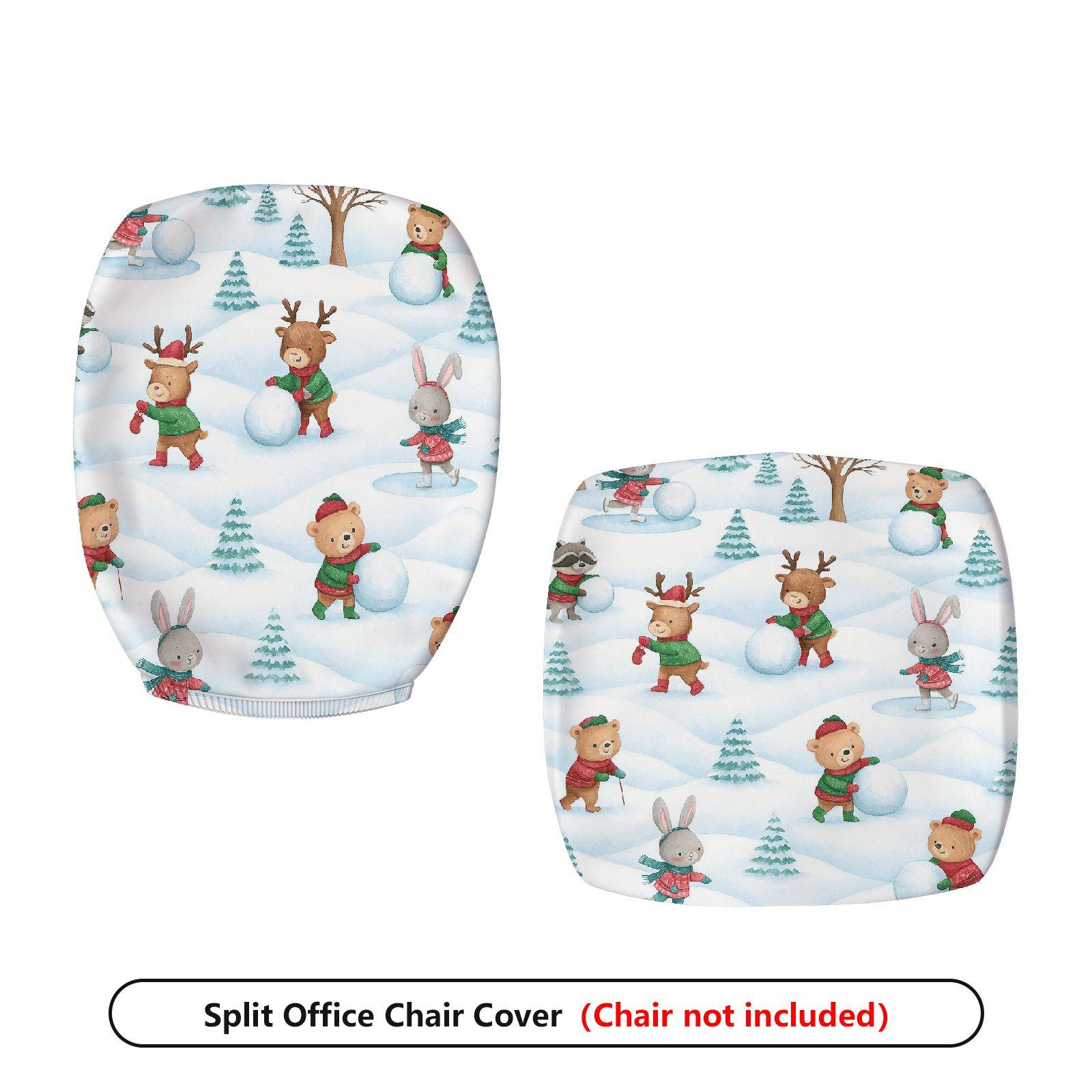 2-Piece Christmas Snowman Elk Rabbit Forest  Computer Chair Cover Set, Seat and Backrest