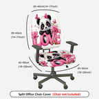 2-Piece Cute Panda Love Pink Floral Butterfly Pattern  Computer Chair Cover Set, Seat and Backrest