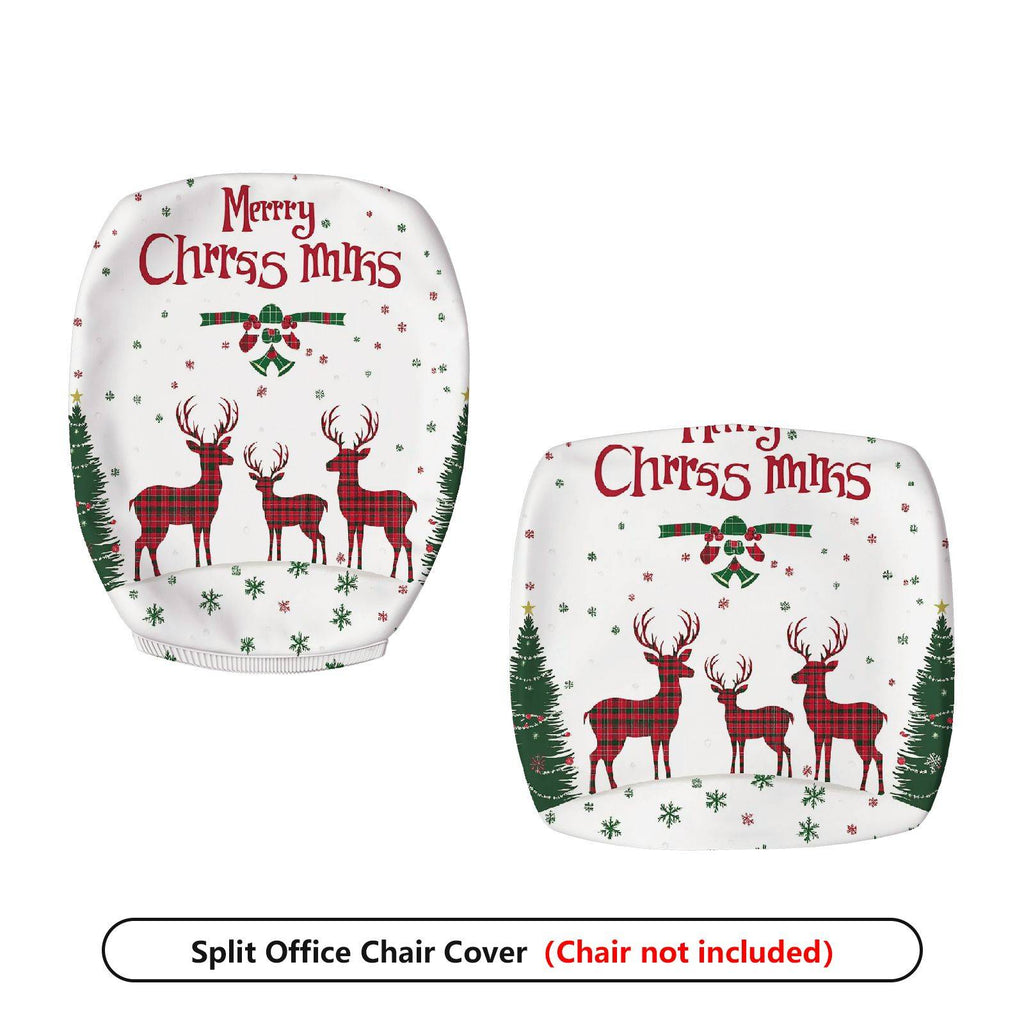 2-Piece Christmas Reindeer Snowflake Tree Plaid  Computer Chair Cover Set, Seat and Backrest
