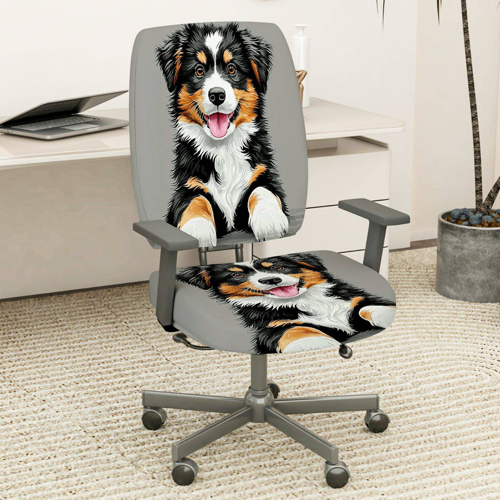 2-Piece Dog Puppy Pet Animal Cute Funny  Computer Chair Cover Set, Seat and Backrest