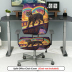 2-Piece Rainbow Starry Night Cat Fantasy Bridge  Computer Chair Cover Set, Seat and Backrest