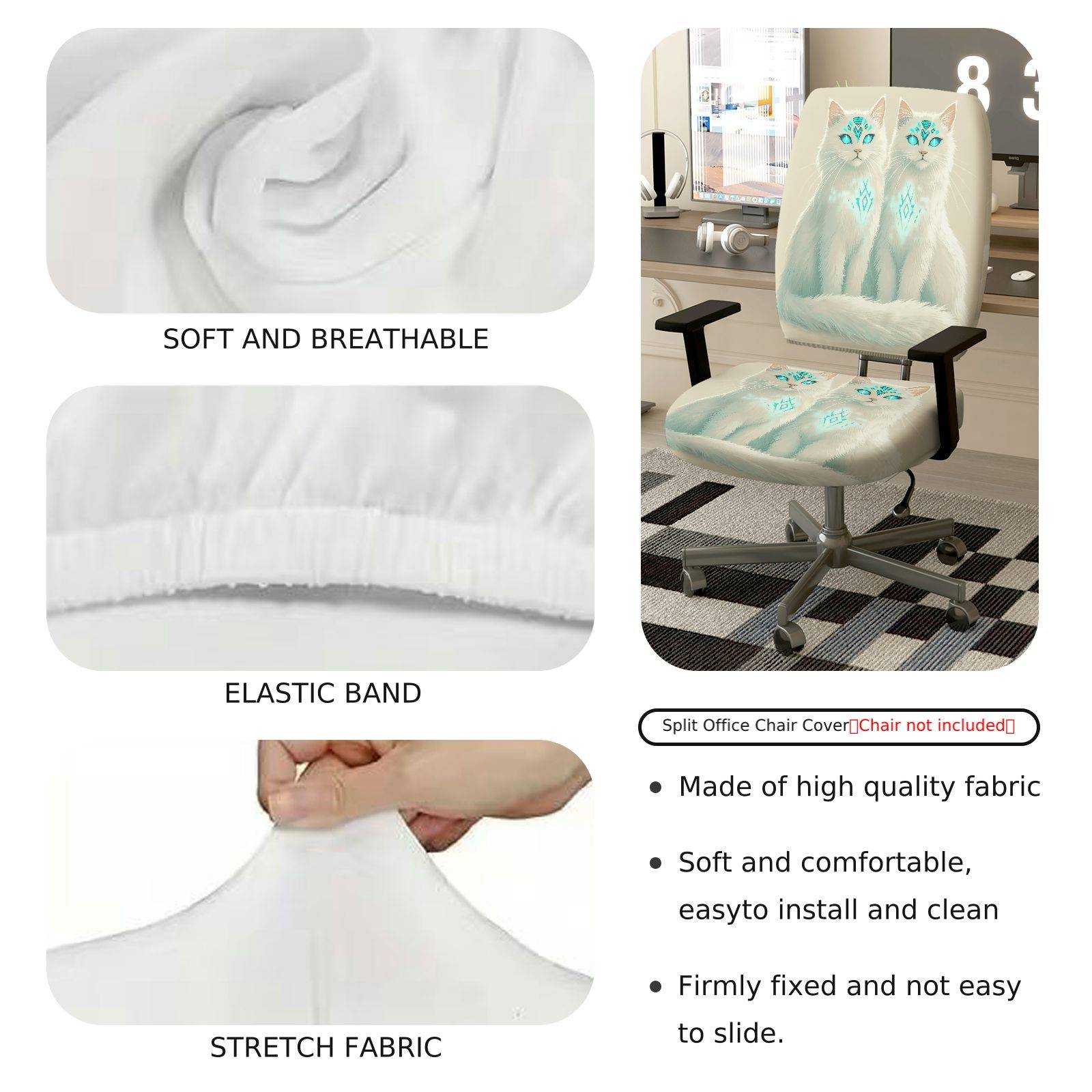 2-Piece Mystic Cat Elegant Pattern Fantasy Animal Unique Design Stylish  Computer Chair Cover Set, Seat and Backrest