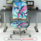 2-Piece Fantasy Cat Beach Wing Vibrant Diamond  Computer Chair Cover Set, Seat and Backrest