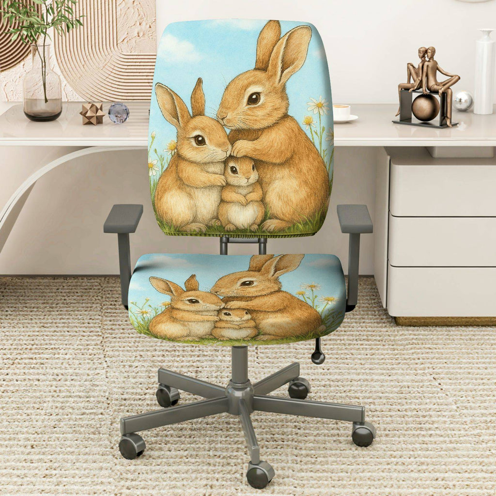 2-Piece Cute Rabbit Family Spring Pastoral Nature Art  Computer Chair Cover Set, Seat and Backrest