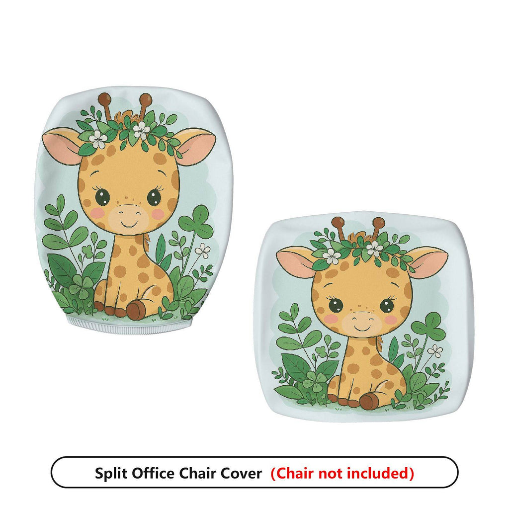 2-Piece Cute Giraffe Animal Jungle Pattern Greenery  Computer Chair Cover Set, Seat and Backrest