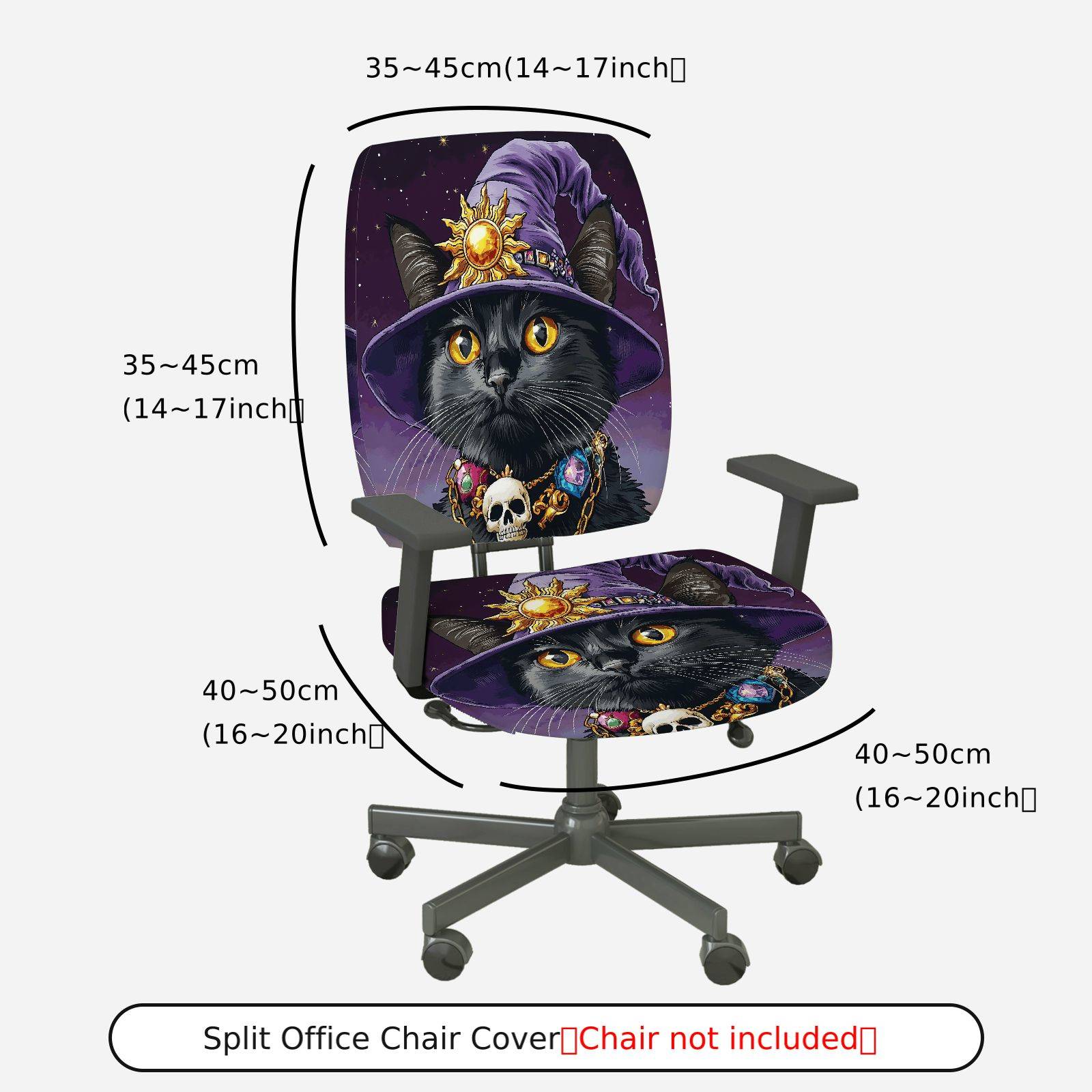 2-Piece Halloween Witch Cat Skull Magic  Computer Chair Cover Set, Seat and Backrest