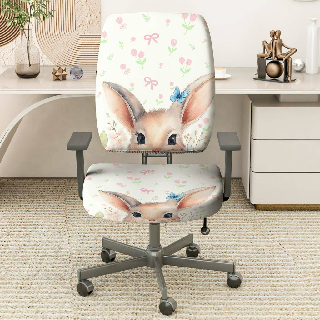 2-Piece Cute Bunny Floral Pattern Spring Easter  Computer Chair Cover Set, Seat and Backrest