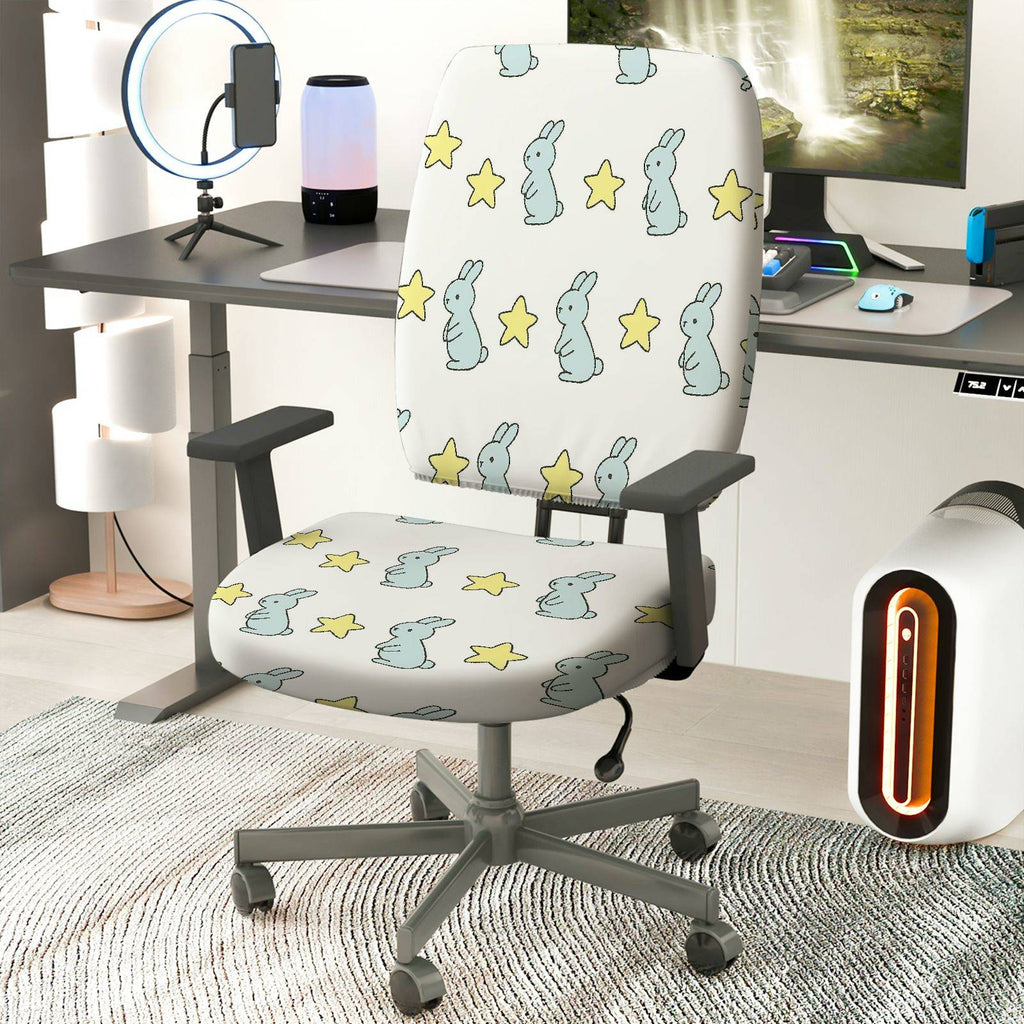 2-Piece Cute Rabbit Star Pattern Home Decor Furniture  Computer Chair Cover Set, Seat and Backrest