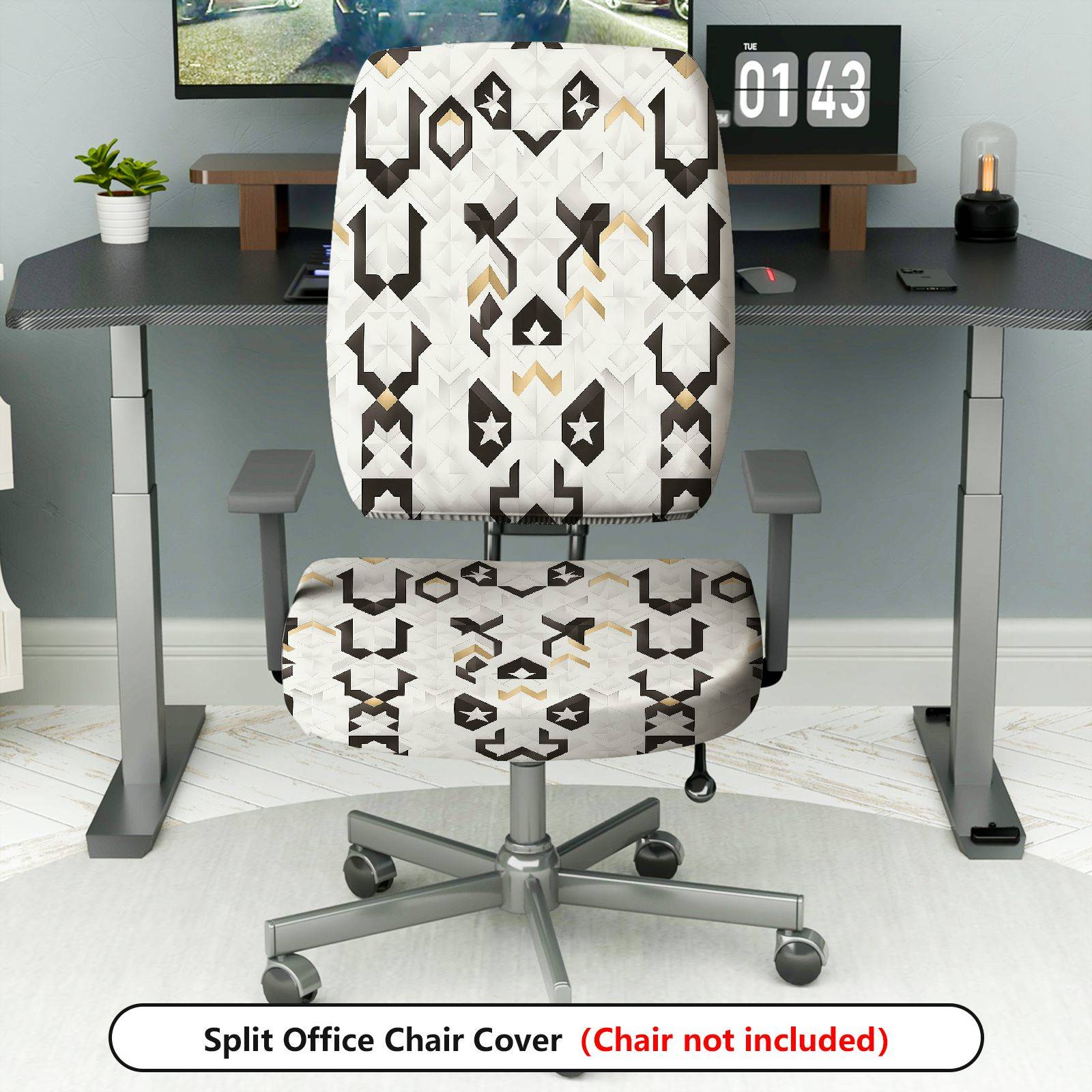 2-Piece Abstract Geometric Star Pattern  Computer Chair Cover Set, Seat and Backrest