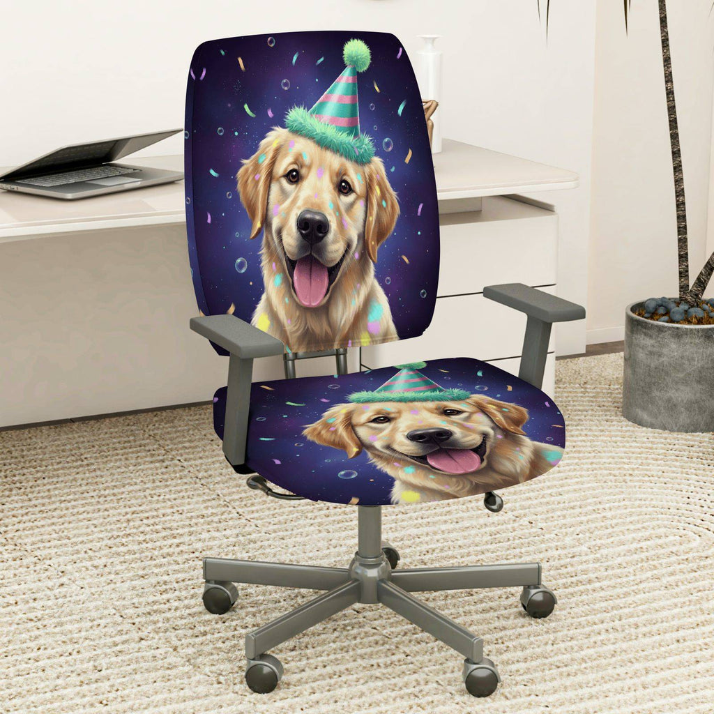 2-Piece Cute Dog Party Hat Celebration Confetti Joyful  Computer Chair Cover Set, Seat and Backrest