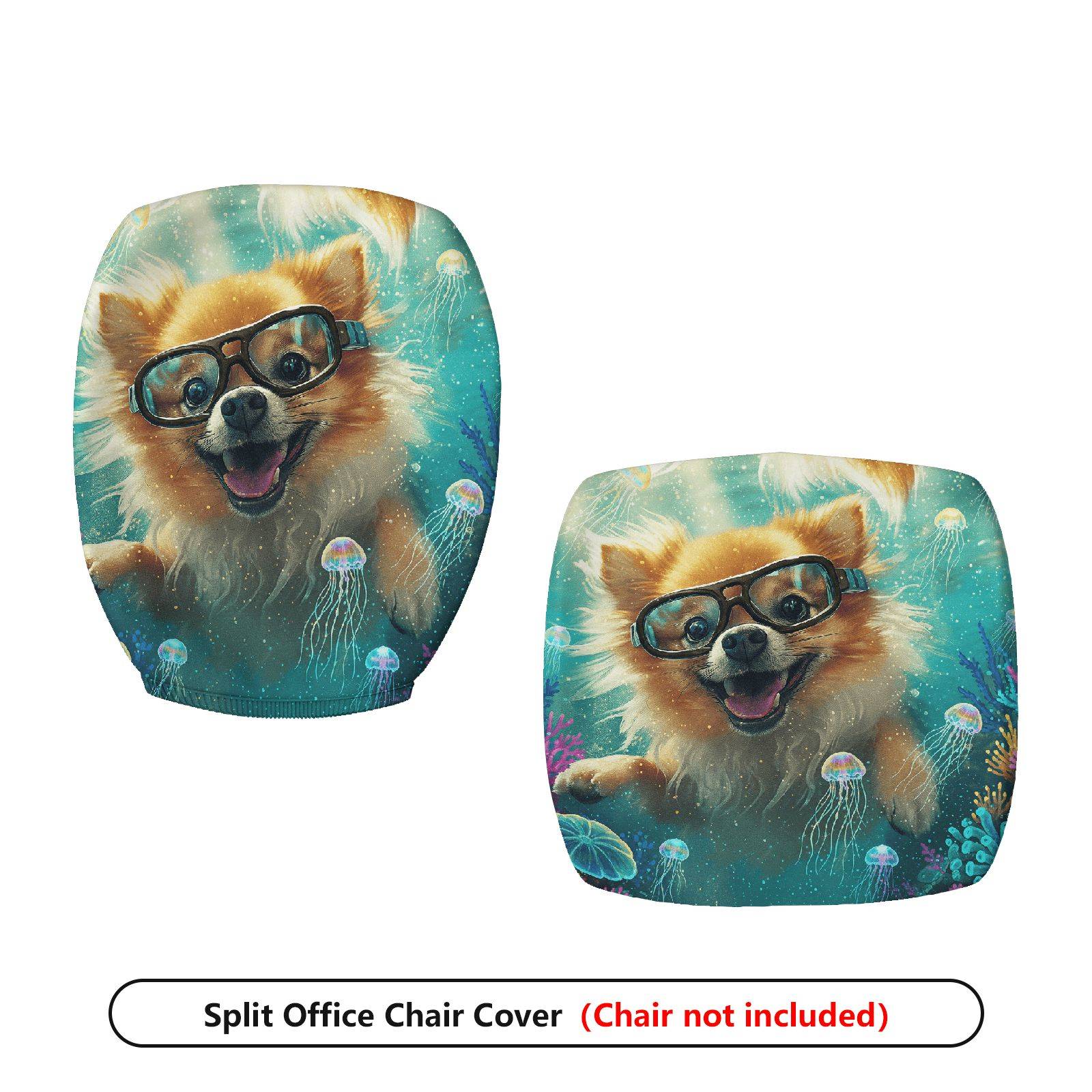 2-Piece Fun Ocean Animal Dog Glasses  Computer Chair Cover Set, Seat and Backrest